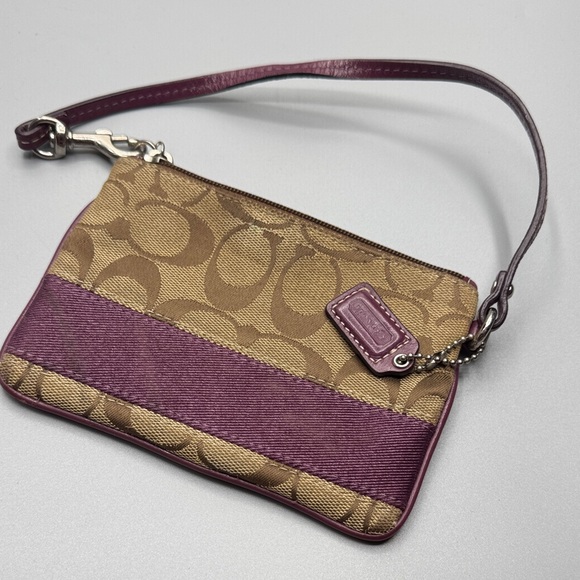 Coach Signature Monogram Purple Trim Wristlet - Picture 1 of 6